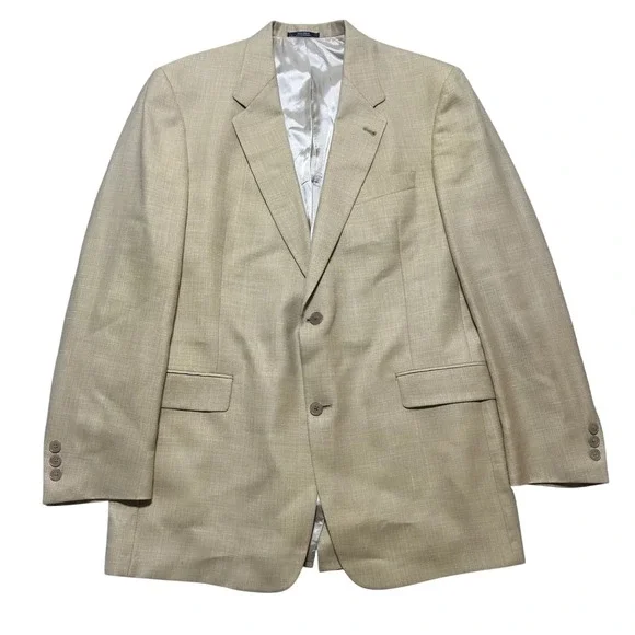 Hart Schaffner Marx Mens 44L Silk Comfort Blazer Jacket Tan Herringbone Made USA - Picture 2 of 11